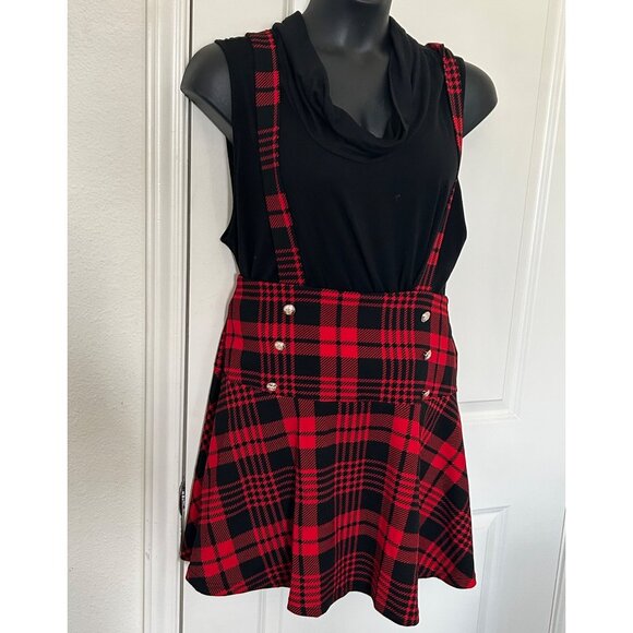 Red & Black Plaid Suspender Skirt Shein Curve OXL - Picture 2 of 6